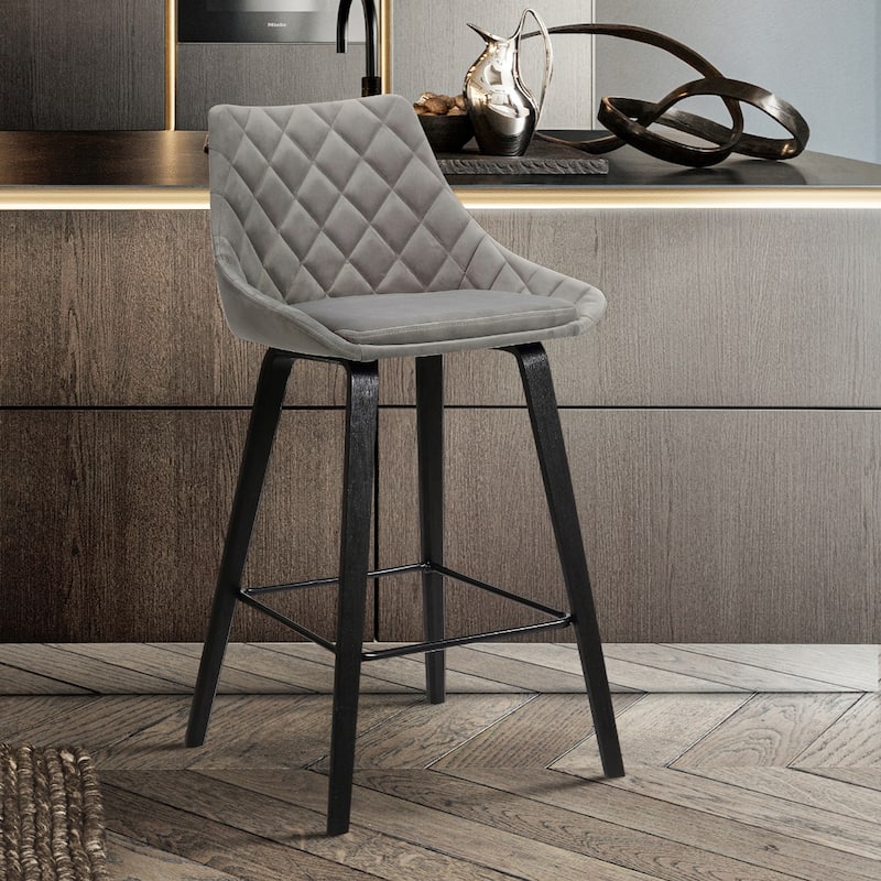 Grey Fabric Tufted Counter Bar Chair with Black Iron Frame and 26 inches Seat Height - 19” x 19” x 35.75” (D x W x H)