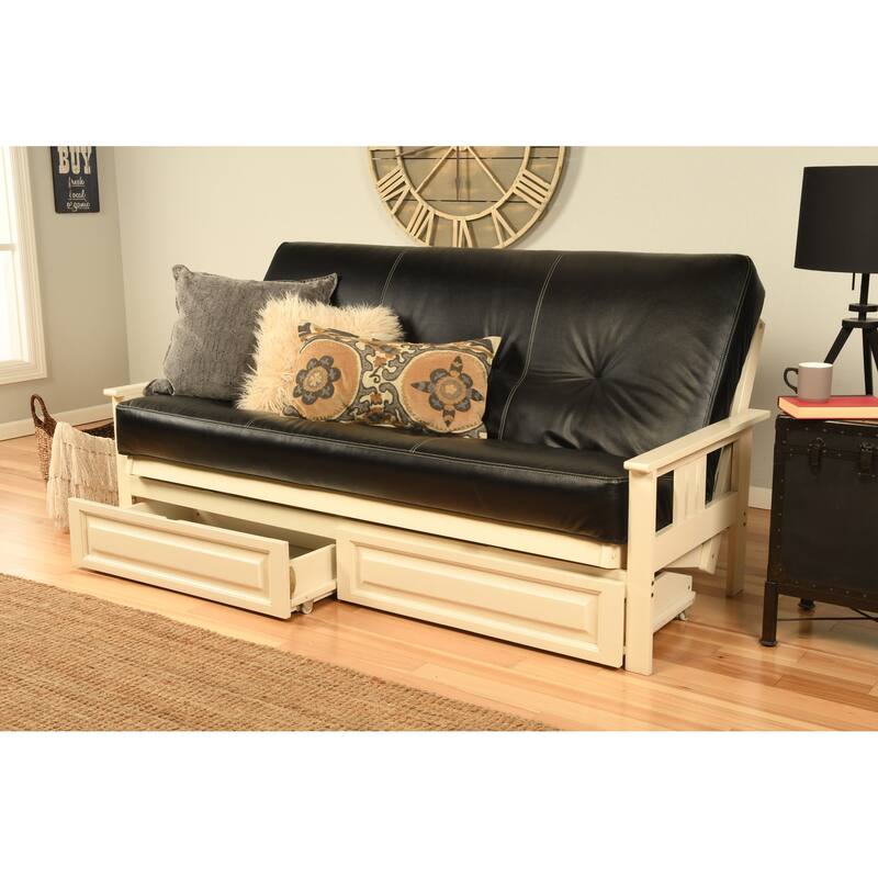 Somette Beli Mont Antique White Full-size Storage Futon Set with Mattress