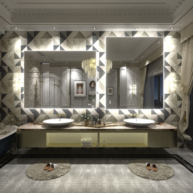 Frameless Anti-Fog 3 Colors Dimmable LED Backlit Wall Bathroom Vanity Mirror