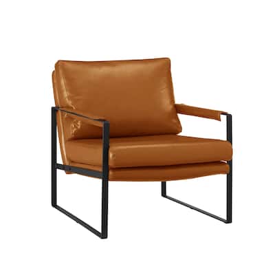 HomeRoots 27" Brown Faux Leather And Black Arm Chair - 27.09