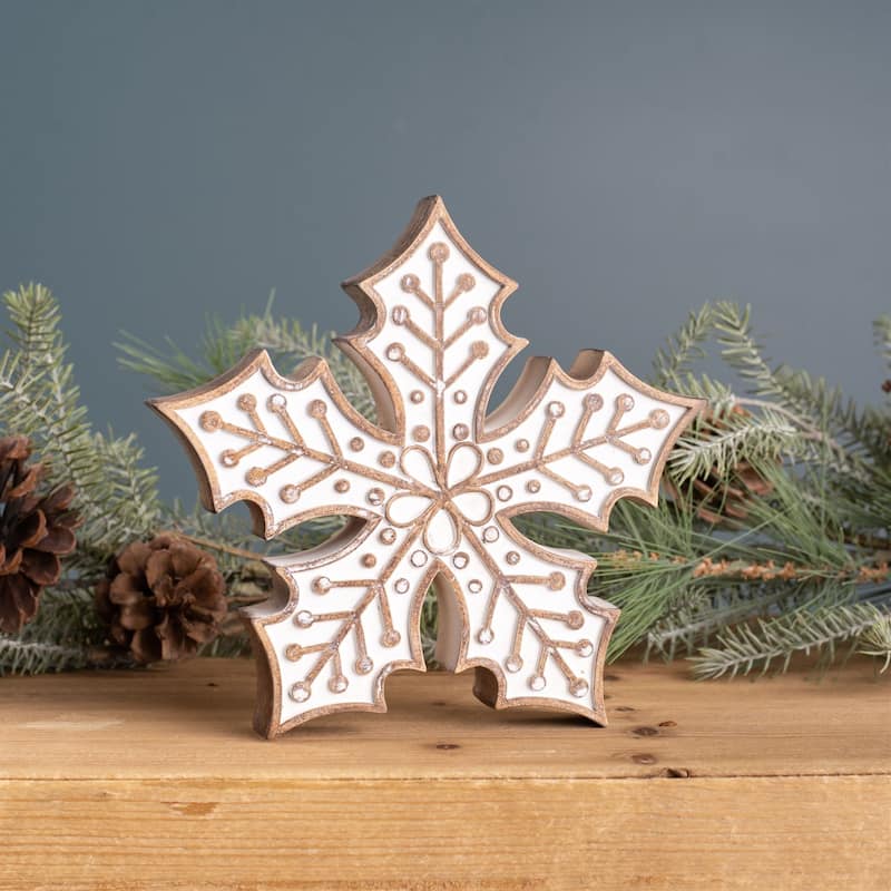 Snowflake Christmas Tabletop Decorations 7.25" Brown White Set of 2