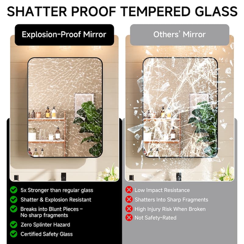 Topcraft Black Wall Mounted Aluminum Framed Medicine Cabinet