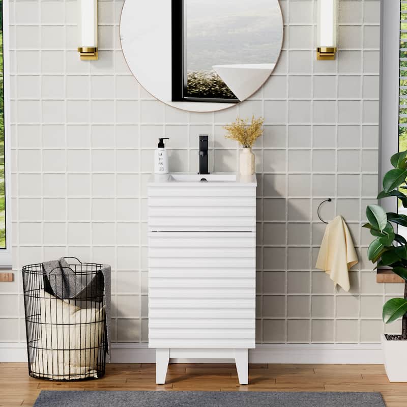 Bathroom Vanity Set W/Drop in Sink Faucet Cabinet Combo - 18 in & ceramic sink - White