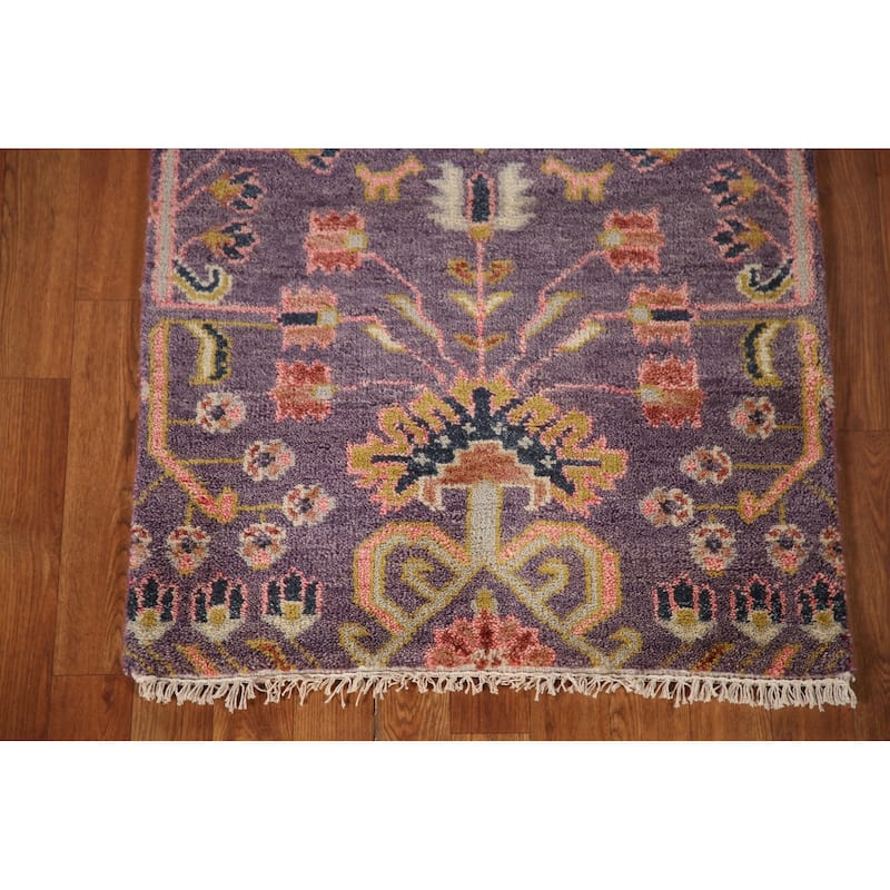 All-Over Purple Kazak Indian Runner Rug Handmade Wool Carpet - 2'6"x 15'10"
