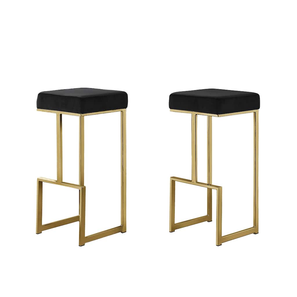 25.2 in. H Black Finish Backless Metal Bar Stool with Faux Leather Square Seat Set of 2