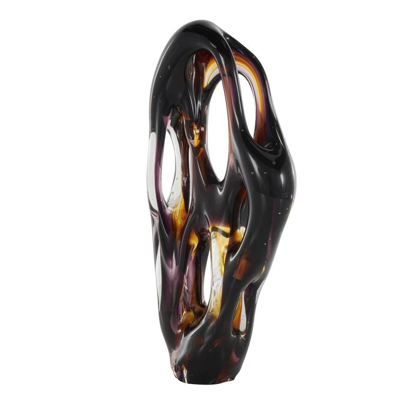 Glass Abstract Ombre Cutout Decorative Sculpture with Amber Accents - Black - Roche River Decor
