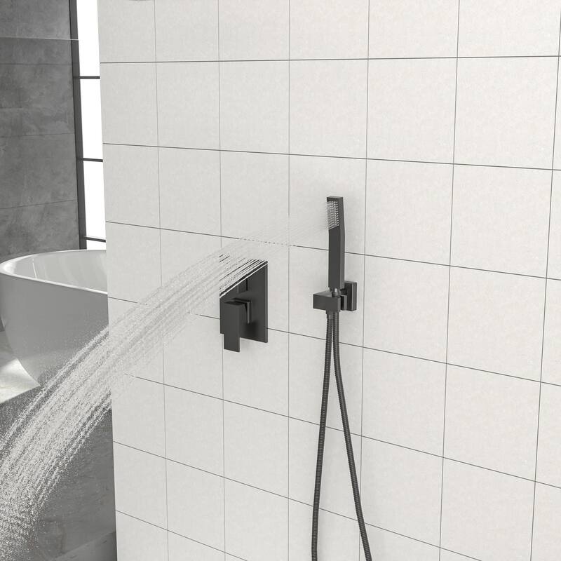 Ceiling-Mounted Square Shower System and Handheld Showerhead Set
