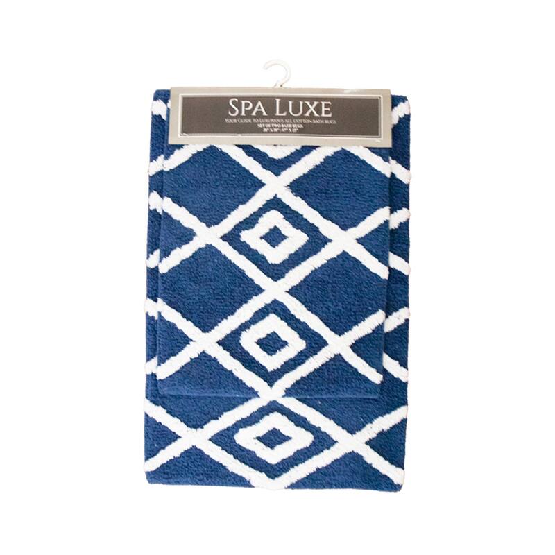 Spa Lux Criss Cross Bath Rug Set - Classic Blue