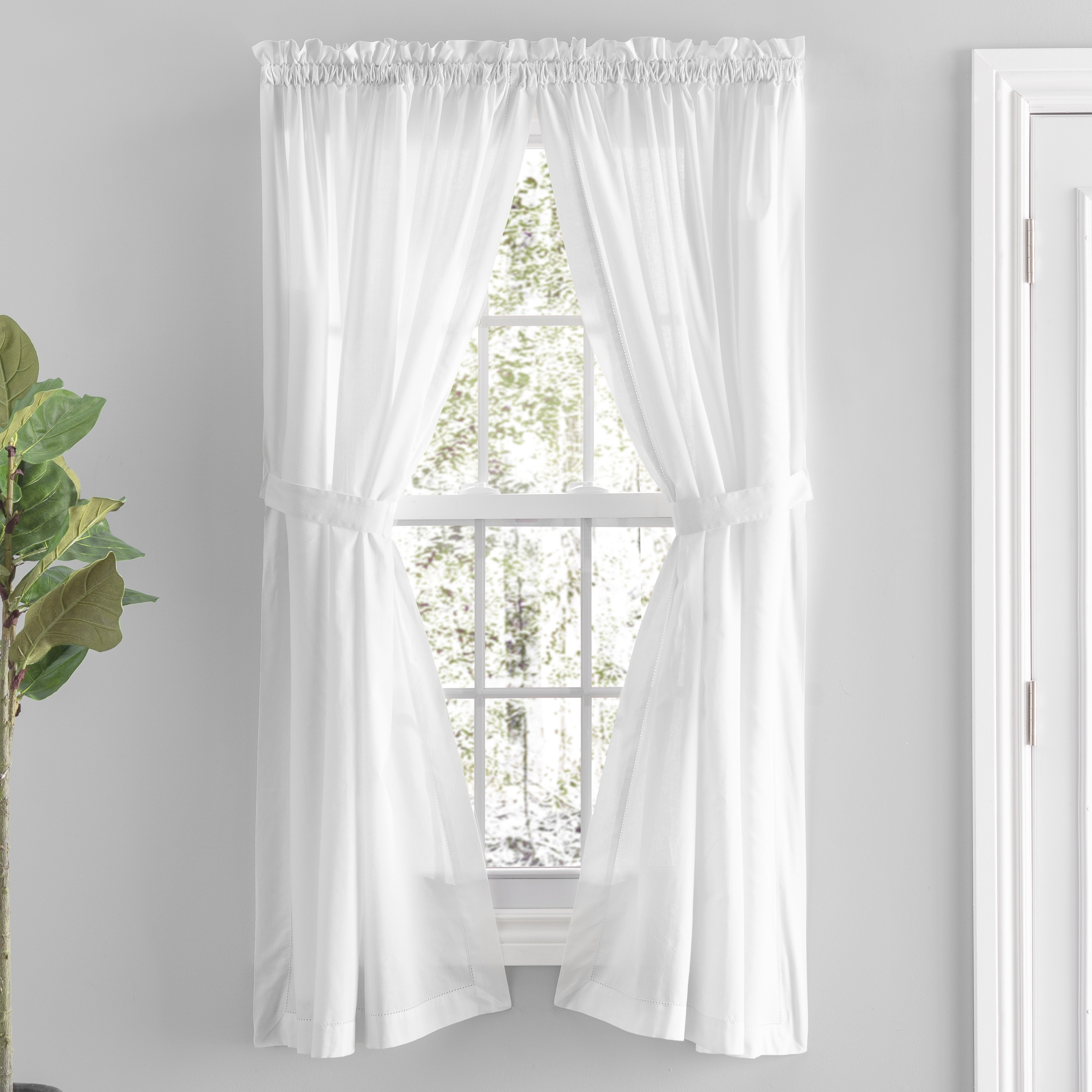 Simplicity Hemstitch 100% Cotton Rod Pocket Tailored Panel Pair with Tiebacks or Tailored Valance