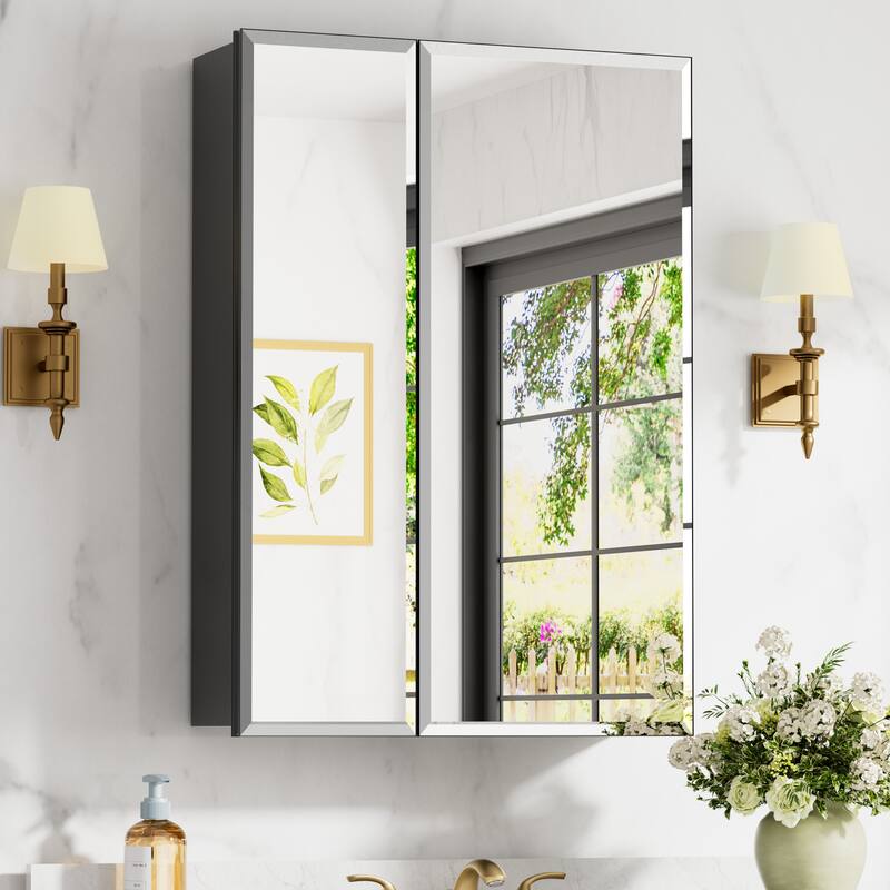 Belle Medicine Cabinet with Mirror, Adjustable Shelves, Recessed or Wall Mount - 26 in. W x 30 in. H