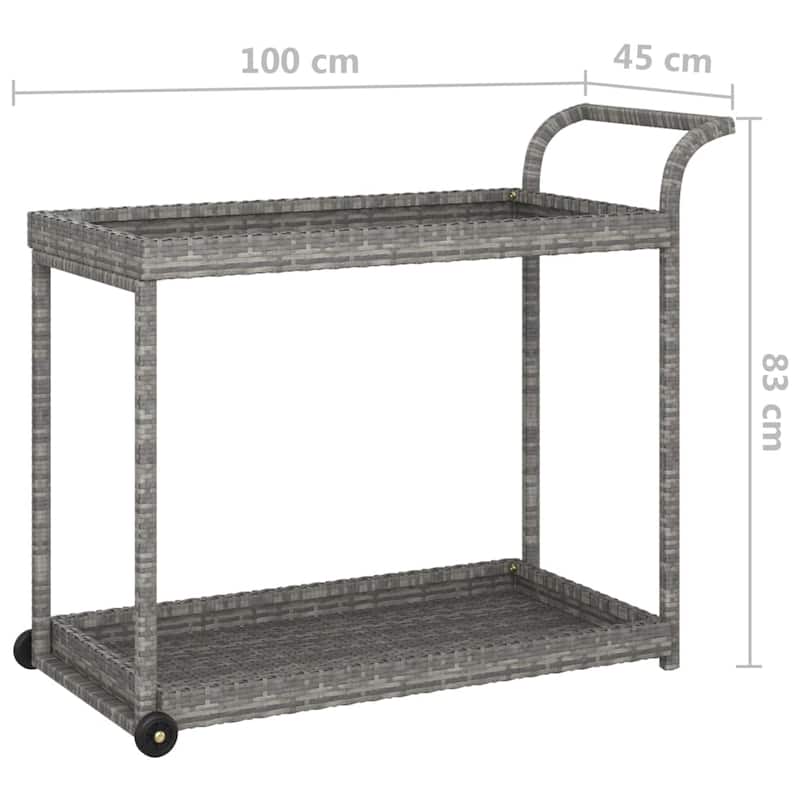 vidaXL Outdoor Bar Cart 2-Tier Serving Cart Rolling Utility Cart PE Rattan - 39.4" x 17.7" x 32.7"