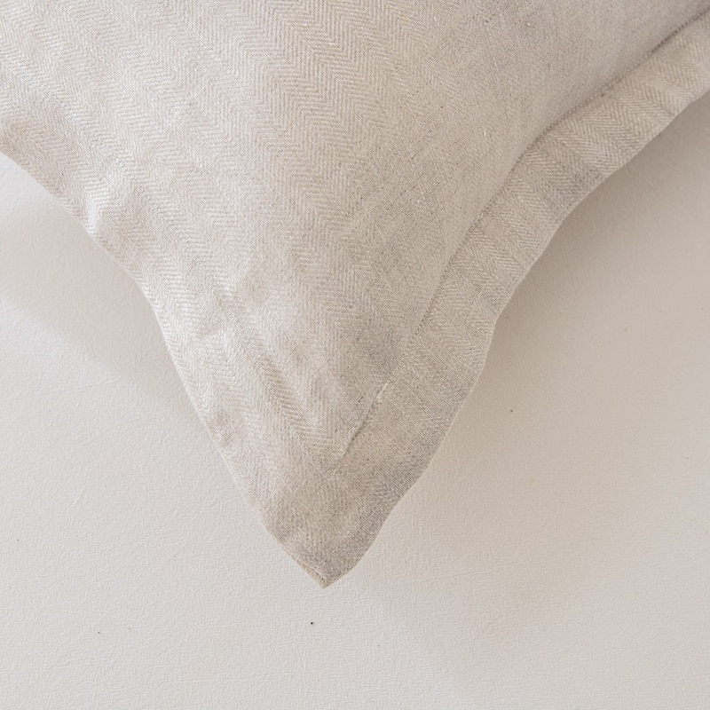 Flax Linen Euro Shams Set of 2 - 100% Linen, Woven Texture, Overlap Closure, Decorative Bed Pillow Cover