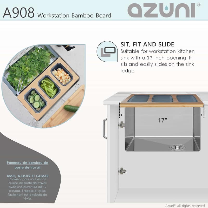 AZUNI 16.75 inch Over the Sink Divided Serving Board with 3 Collapsible Containers - 16.75" x 8.5"