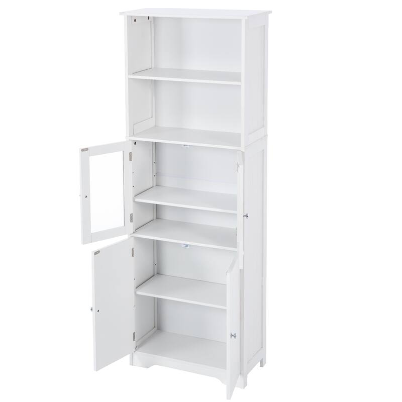 Roomfitters Tall Storage Cabinet with Shelves and Doors for Bathroom Kitchen or Living Room Freestanding MDF Unit, White