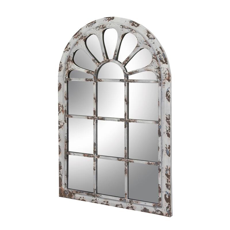 Metal Window Pane Inspired Wall Mirror with Arched Top - White - Roche River Decor