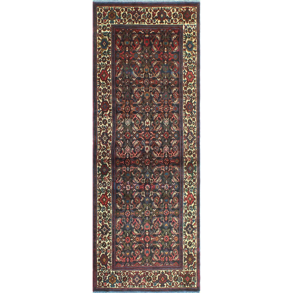 Noori Rug Fine Vintage Distressed Demet Charcoal/Ivory Runner - 3'4" x 9'5"