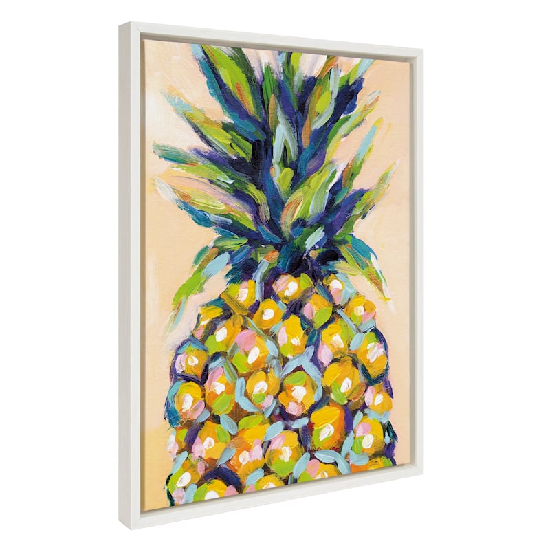 Kate and Laurel Sylvie Pineapple Framed Canvas by Rachel Christopoulos - 18x24 - Plastic - White