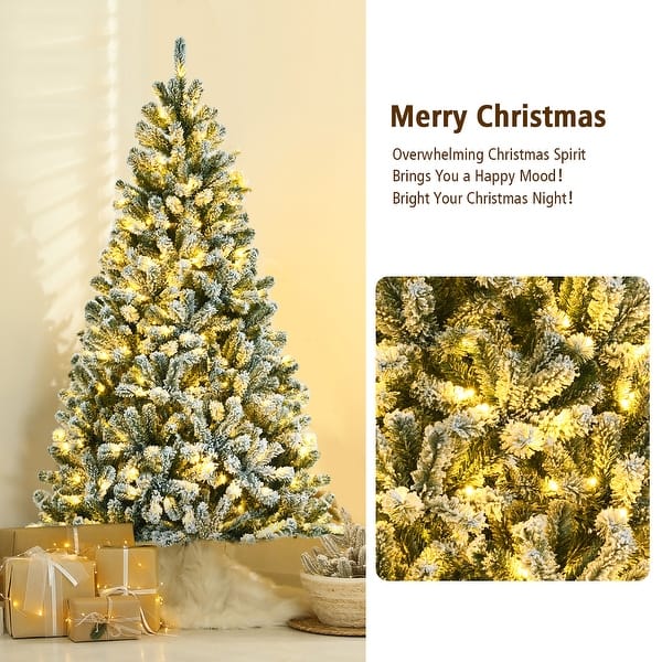Costway 6 ft. Pre-Lit Hinged Artificial Christmas Tree Snow