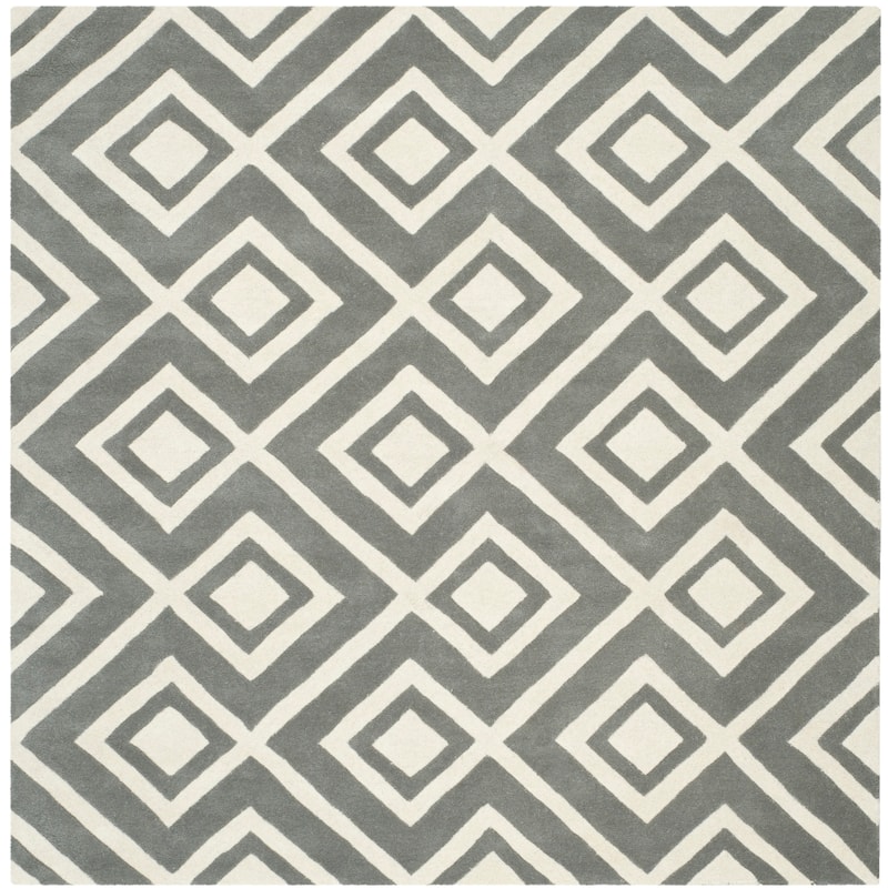 SAFAVIEH Handmade Chatham Evda Modern Moroccan Wool Rug - 7' Square - Dark Grey/Ivory
