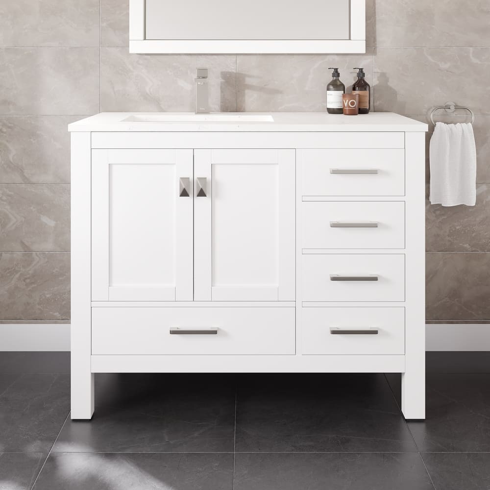 London 42 in. White SS Bath Vanity with Carrara Quartz Top & Undermount Sink