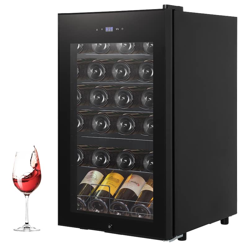 Wine Cooler Refrigerator 24 Bottles Compressor Freestanding Beverage Digital Temperature Control Full Glass Door