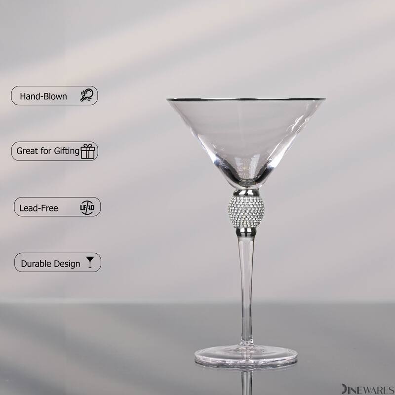 Premium Clear Stem Crystal Martini Glasses with Rim and Diamond-like Rhinestones, Elegant 10oz Glassware Set for Cosmopolitan