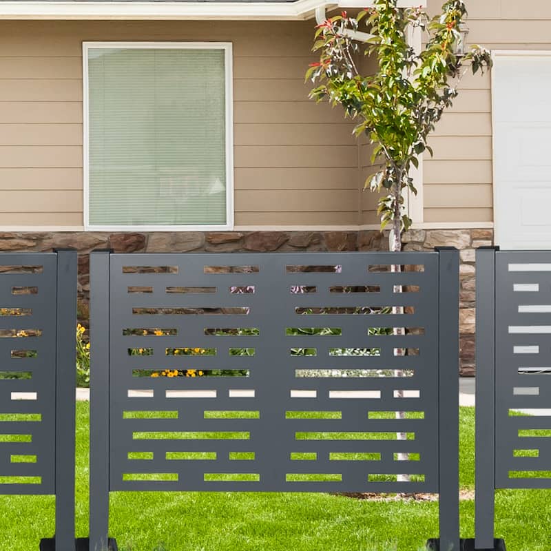 GDF Studio - Vinton Outdoor Metal Privacy Fence Cover for AC with Galvanized Steel Panels