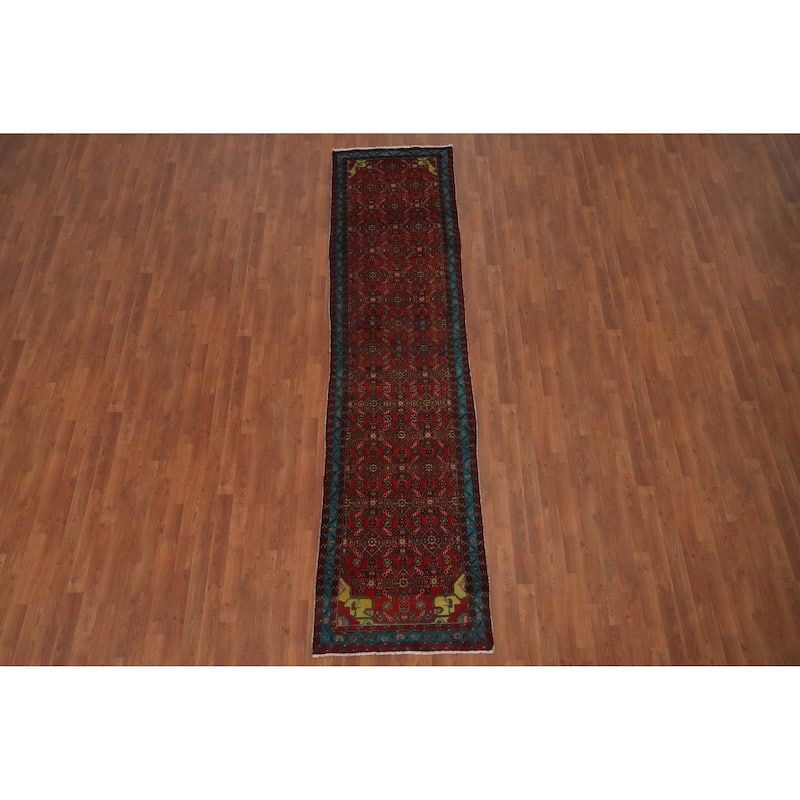 Hand Knotted Oriental 100% Wool Carpet Traditional Geometric Red Ardebil Runner Rug - 11' 3'' X 2' 8''