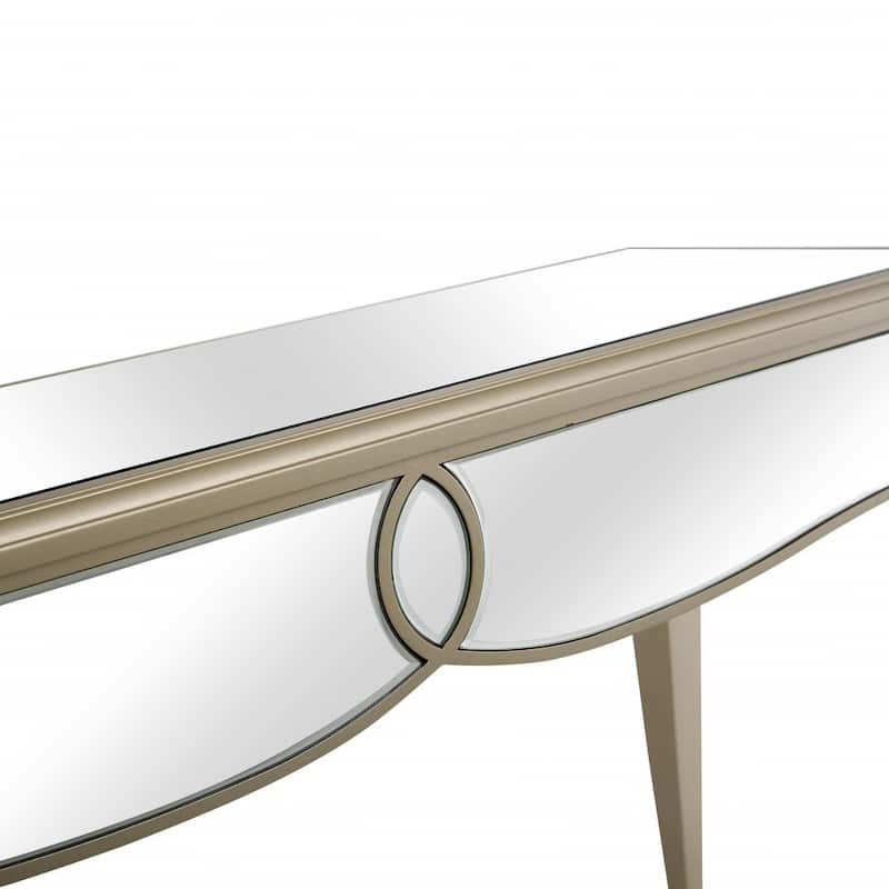 Champagne Mirrored Glass Console Table and Curved Legs - 47.6” L x 15.9” W x 30.7” H