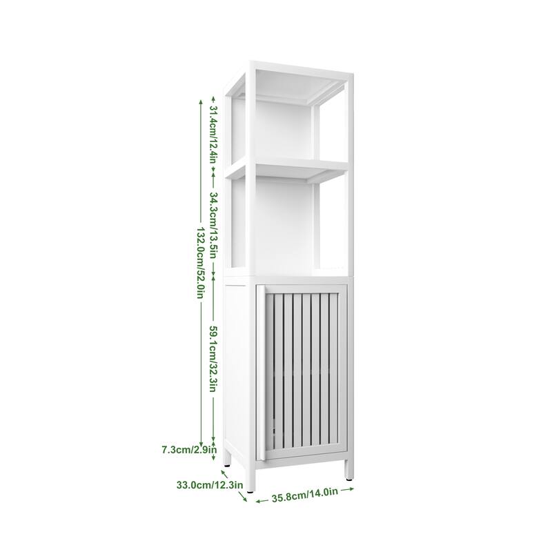 A 52-foot-tall white linen tower bamboo storage cabinet, suitable for main living spaces such as bathrooms, bedrooms, an