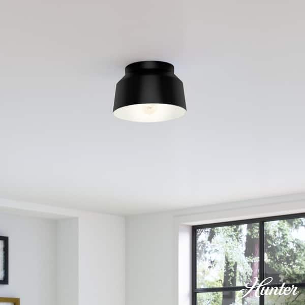 slide 2 of 15, Hunter Cranbrook 1-Light Flush Mount Ceiling Light - Bathroom, Office, Hall, Kitchen - Mid-Century Modern - Damp Rated! Matte Black