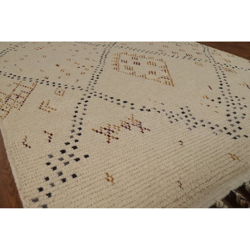 Moroccan Oriental Area Rug Hand-Knotted Wool Carpet - 5'1" x 8'0"