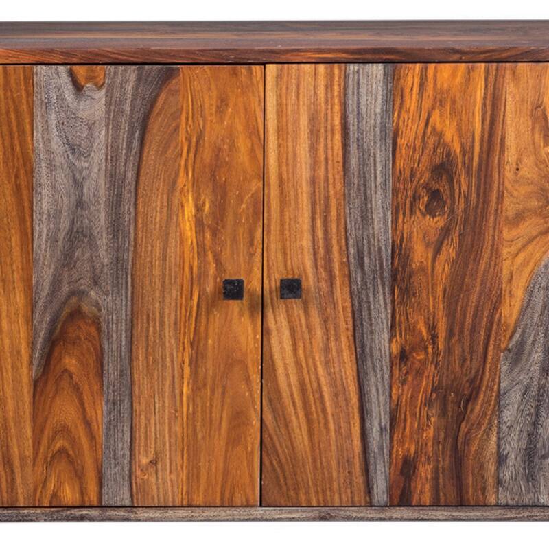 Metal and Wood 4 Door Server with Grain Details, Brown and Black