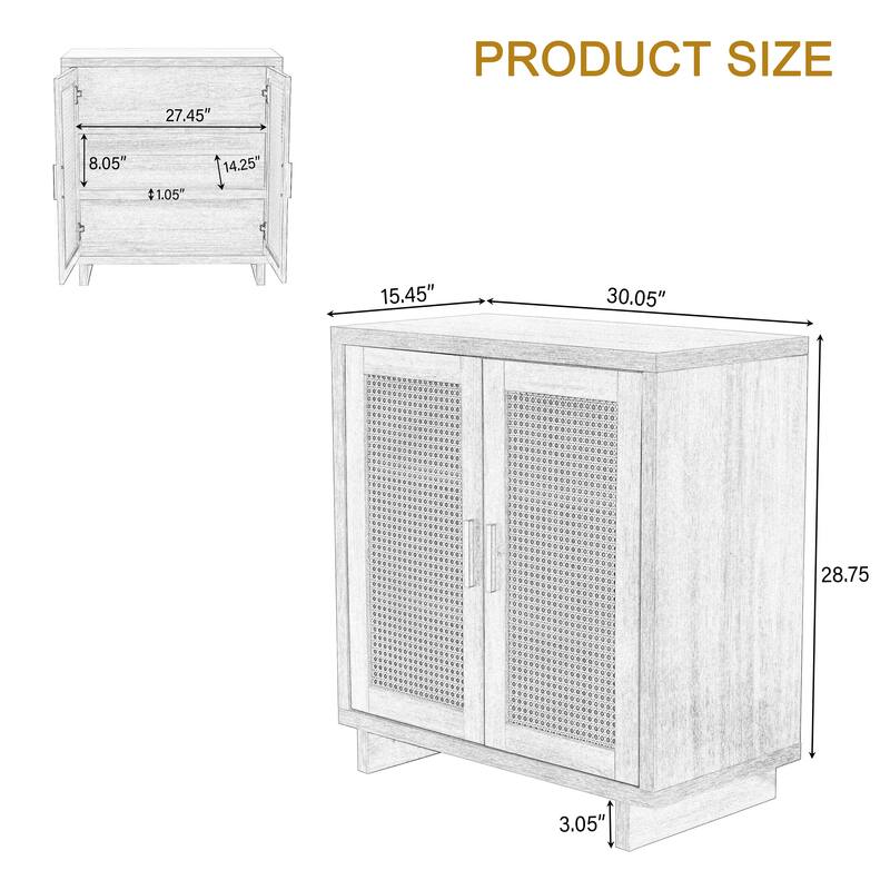 Farmhouse Woven Rattan Sideboard Accent Cabinet