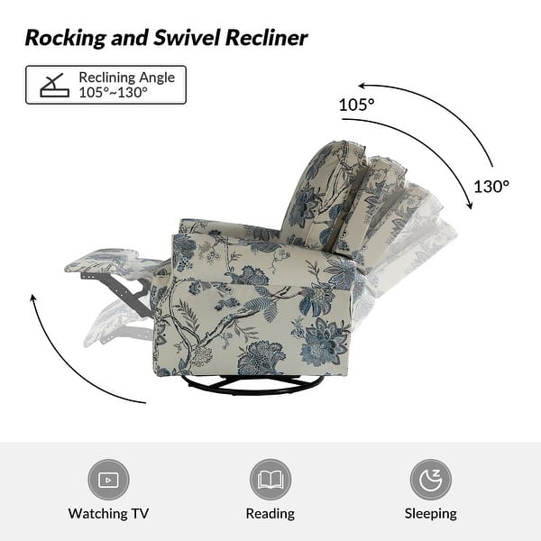 dimension image slide 10 of 13, Roderich Farmhouse Floral Print Swivel Rocker Recliner with Rolled Arms Set of 2 by HULALA HOME