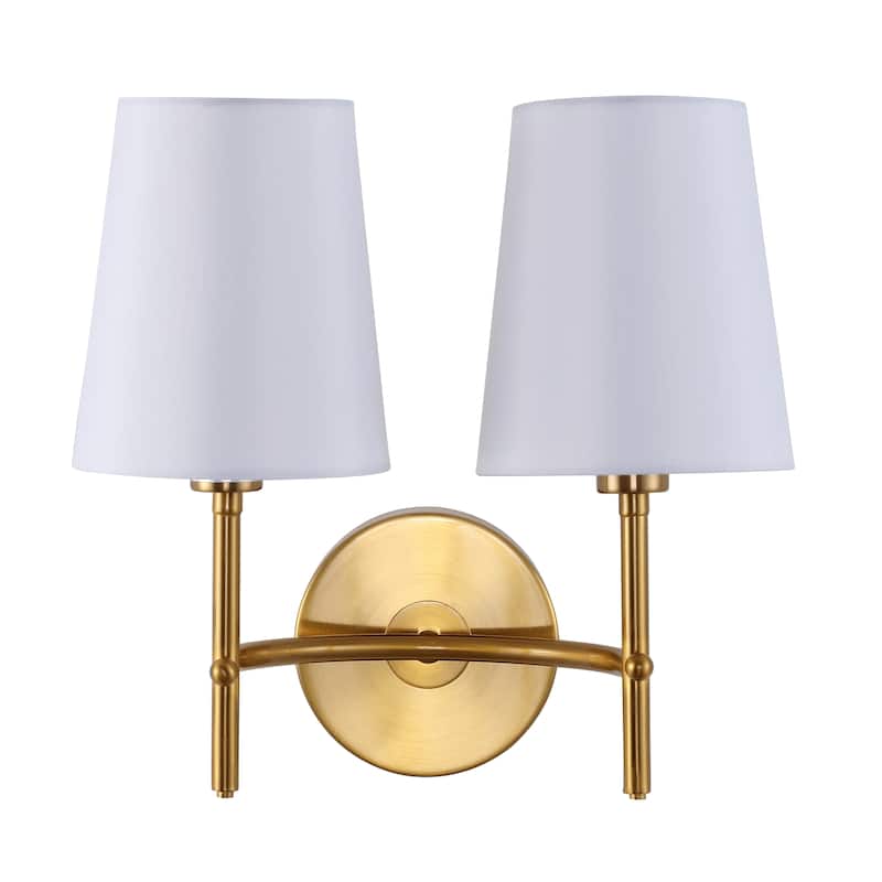 SAFAVIEH Lighting Gergina Two Light Led Wall Sconce - 12.3"x7.5"x12" - Brass/White Shade - 12Wx8Dx12H