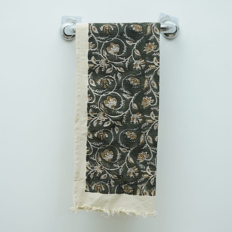 Fabdivine Honeycomb or Waffle Weave Hand Block Floral Print Hand Towel, Kitchen Gift Use