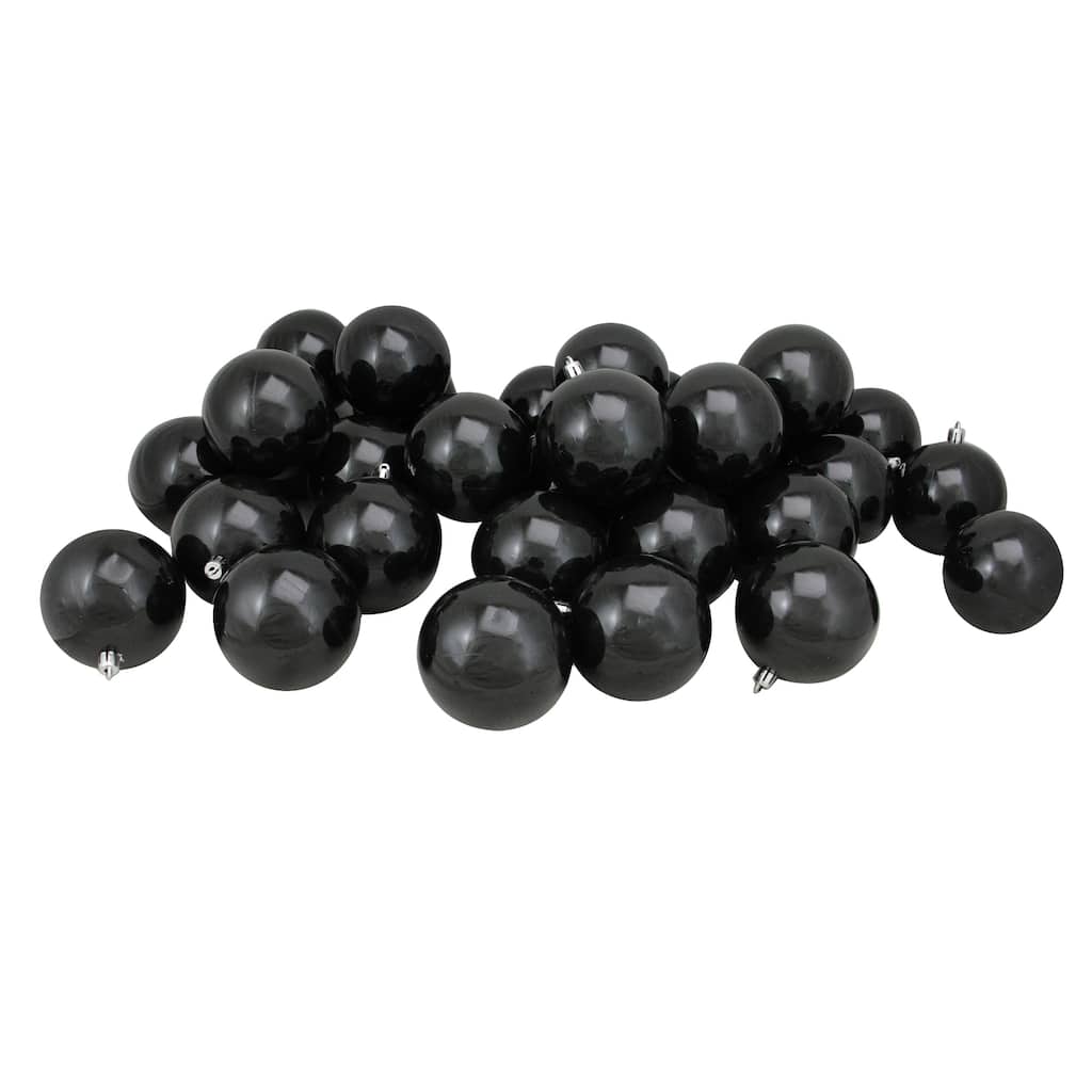 32ct Jet Black Shatterproof Shiny Christmas Ball Ornaments 3.25 inches