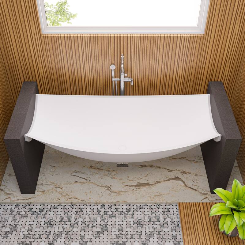 ALFI brand HammockTub2-WM White Matte 71" Solid Surface Resin Suspended Wall Mounted Hammock Bathtub