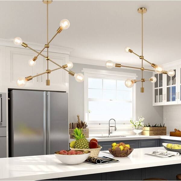 Mid-century Modern 6-light Gold Pendant Lights Adjustable Chandelier for  Kitchen Island - D26