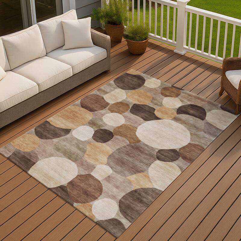 Machine Washable Indoor/ Outdoor Modern Circy Chantille Rug - Brown - 10' x 14'