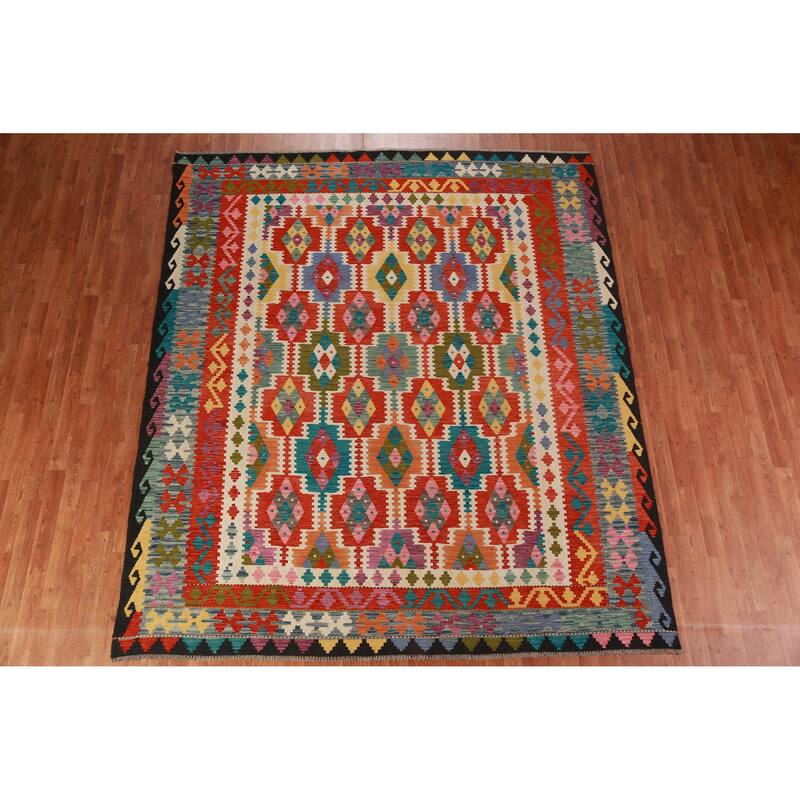 Kilim Oriental Rug Hand-Woven Multi-Color Wool Carpet - 8'3"x 9'7"