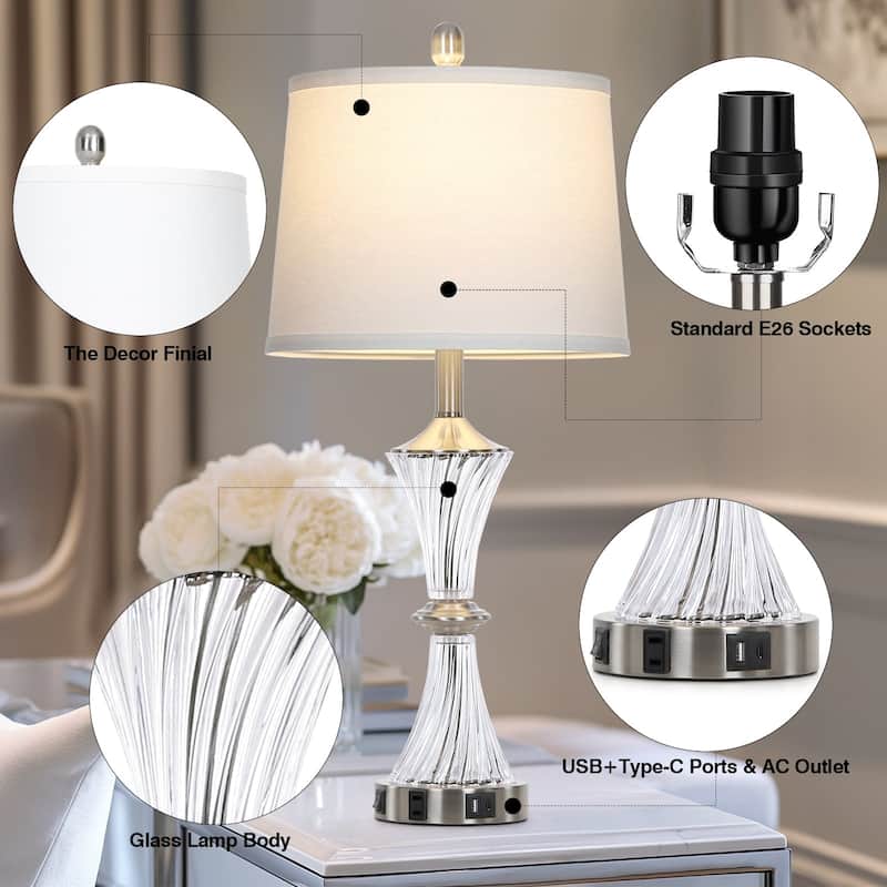 White Spiral Hourglass style Glass Table Lamps (Set of 2) - 12'' x 12'' x 28'' (L x W x H)