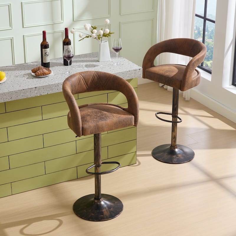 VECELO Set of 4 Swivel Bar Stools Rounded Mid-Back Barstools with Adjustable Height 360° Rotation 16" Base with Footrest