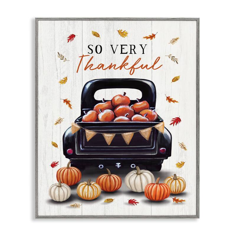 Stupell Autumnal So Very Thankful Framed Giclee Art Design By Elizabeth Tyndall - 11 x 14 - Grey