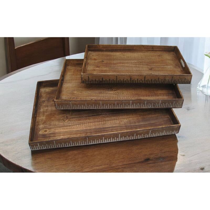 HomeRoots Set of Three Brown Wood Nesting Serving Trays - 1" W x 19" D x 12" H