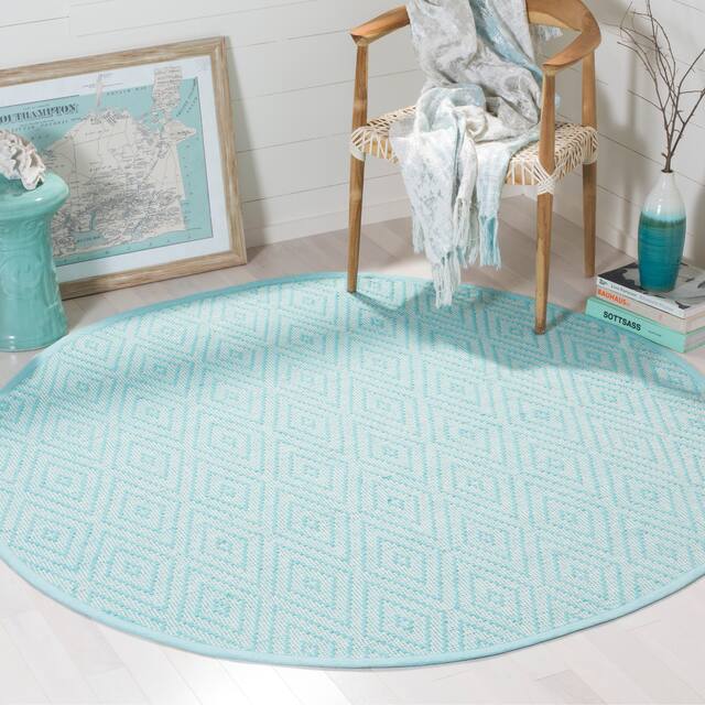 SAFAVIEH Handmade Flatweave Montauk Shkurte Cotton Rug - 6' x 6' Round - Turquoise/Ivory