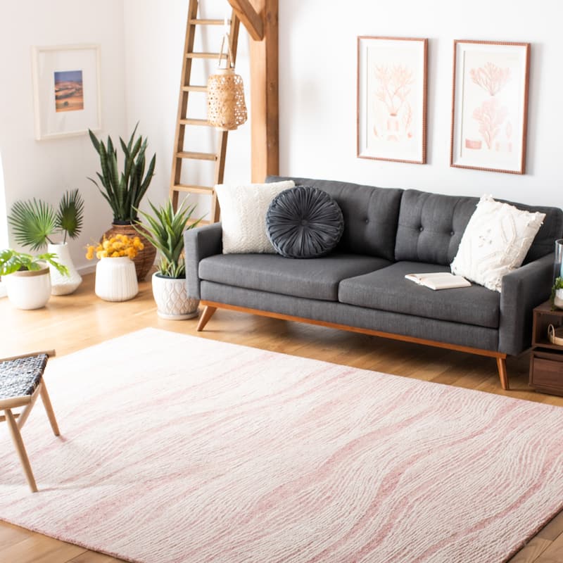 SAFAVIEH Handmade Metro Annarosa Modern Abstract Wool Rug - 8' x 10' - Pink/Ivory - Rectangle