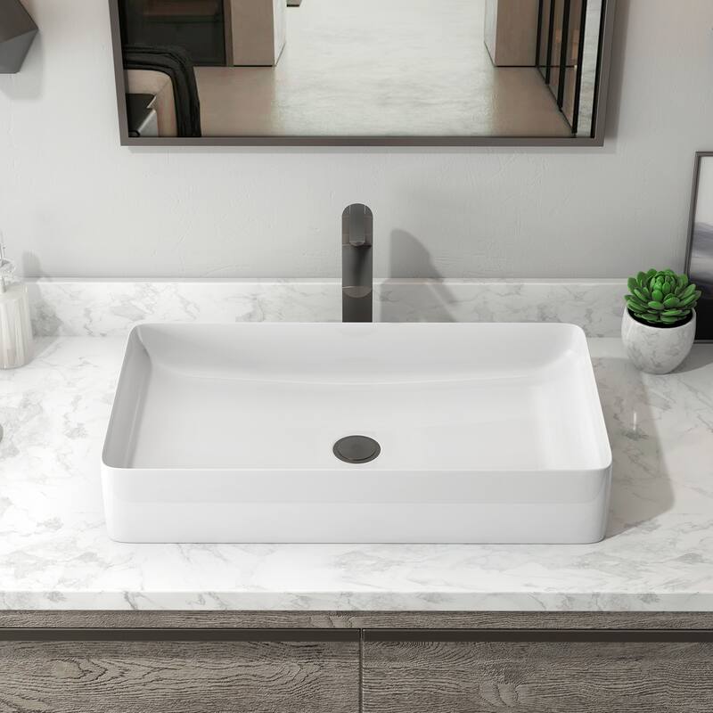 Sinber White Ceramic Countertop Bathroom Vanity Vessel Sink