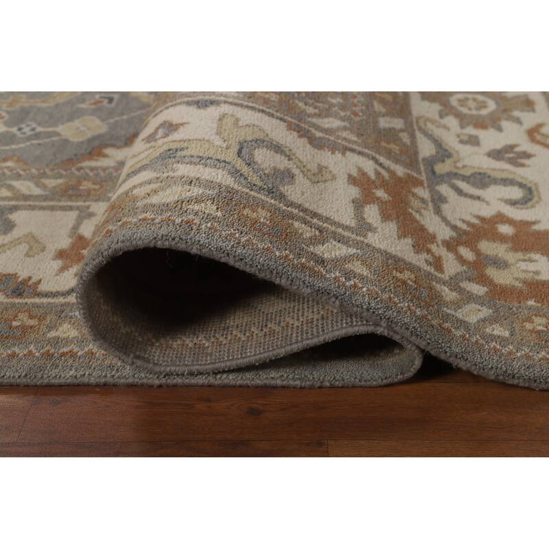 Gray Ivory Oushak Indian Area Rug Handmade Wool Carpet - 7'10" x 10'3"